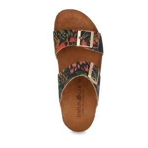 Haflinger Andrea Black Multi Tropic Floral Cork Sandals 36 US 5